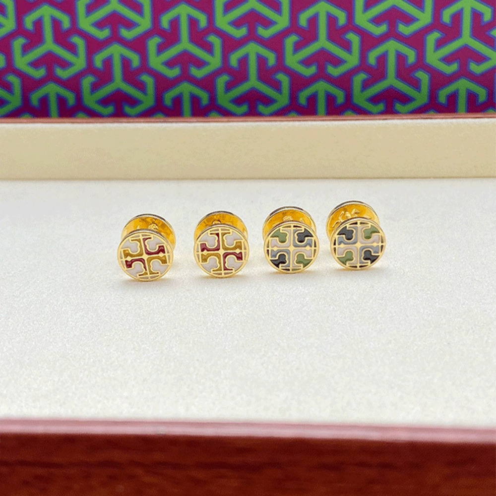 Tory Burch Enamel Inlay Round Metal Earrings